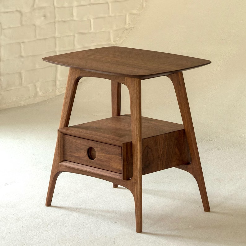 Mid-Century Solid Wood Nightstand