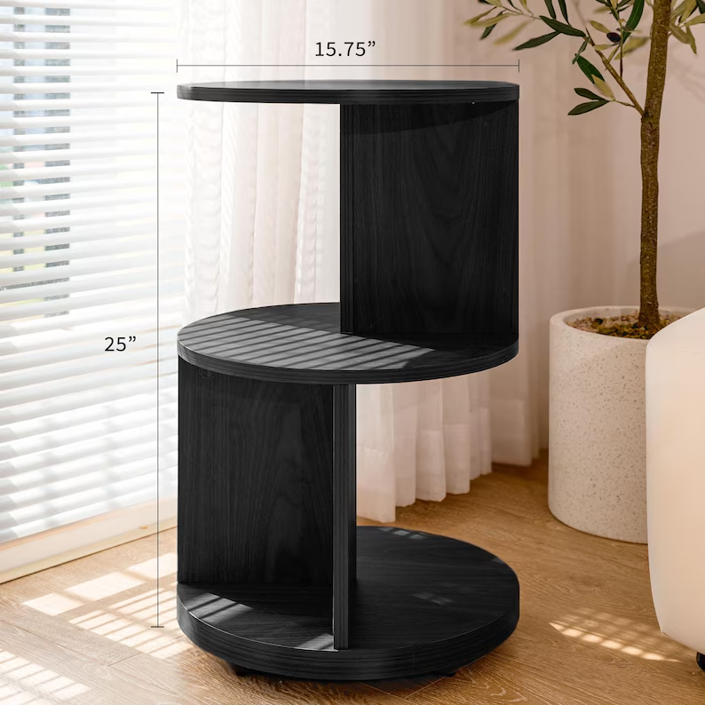 Living Room Side Table, Office Round Bookshelf End Table, Bedroom Mid Century Modern Nightstands, Accent Tables