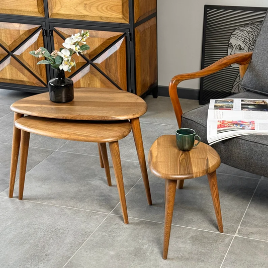 Nesting Coffee Table Set Walnut Side Table Mid Century Modern Living Room