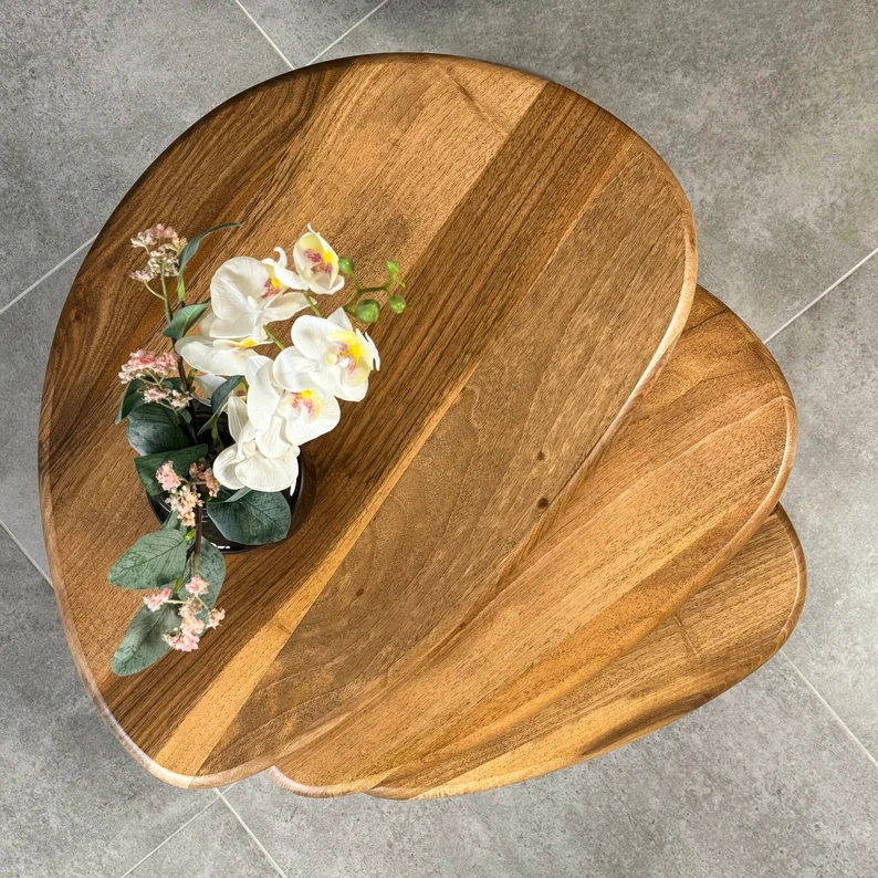 Nesting Coffee Table Set Walnut Side Table Mid Century Modern Living Room