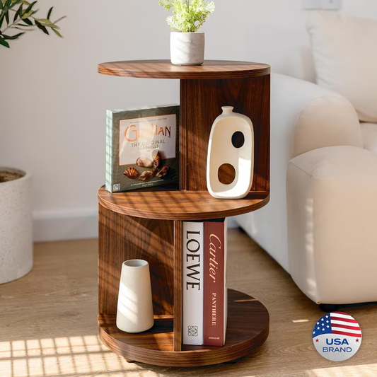Living Room Side Table, Office Round Bookshelf End Table, Bedroom Mid Century Modern Nightstands, Accent Tables